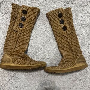 UGG Tan Knit Boots with Button Detail